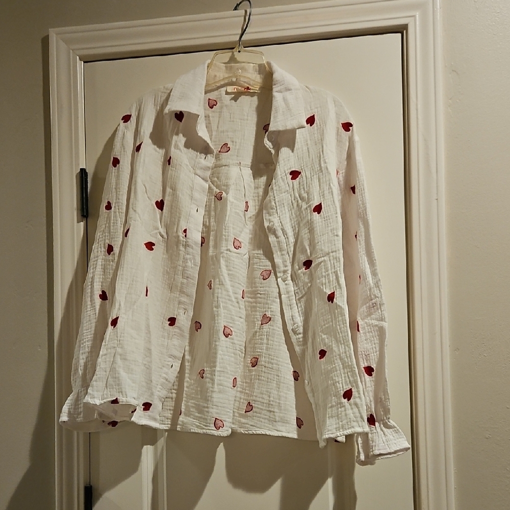Mazik White and Red Long Sleeve Button Down Shirt